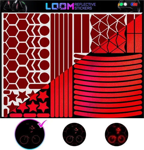 Vista 11 de LOOM Pegatinas reflectantes Mega Kit (101 piezas negras)• Adhesivos autoadhesivos impermeables de seguridad nocturna para cascos, monopatín