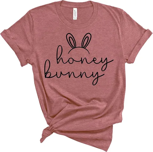 Vista 5 de Camisas de conejo de miel, camisetas de Pascua para niños, mamá, papá, bebé, camiseta familiar de huevos de Pascua pastel para mujeres, camisetas