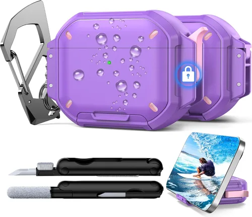 Vista 10 de RFUNGUANGO Funda protectora para AirPods Pro de 3ª generación con kit de limpieza, funda rígida militar con bloqueo para AirPod Pro 3ª