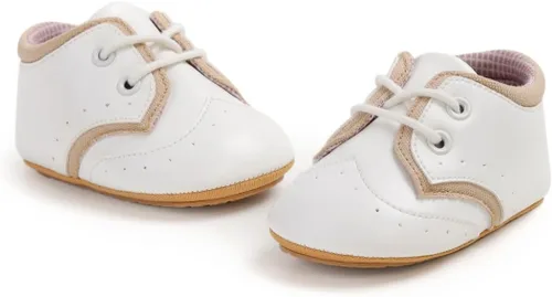 Vista 5 de SOFMUO Zapatos deportivos de piel sintética para bebés, niños y niñas, con suela de goma suave, mocasines Oxford para recién nacidos