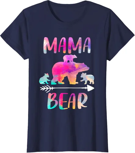 Vista 32 de Bear Matching Family Outfits, Funny Mama Bear Three Cubs T-Shirt Negro