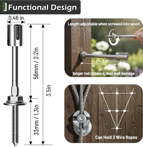 Vista 5 de Enrejado de alambre para plantas trepadoras al aire libre, kit de 12 enrejados de pared para cuerdas de alambre de 5/64" (2mm), sistema