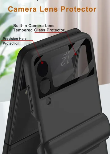 Vista 3 de Protección magnética de bisagra y funda protectora de cámara de lente integrada para Samsung Galaxy Z Flip 4 (negro)