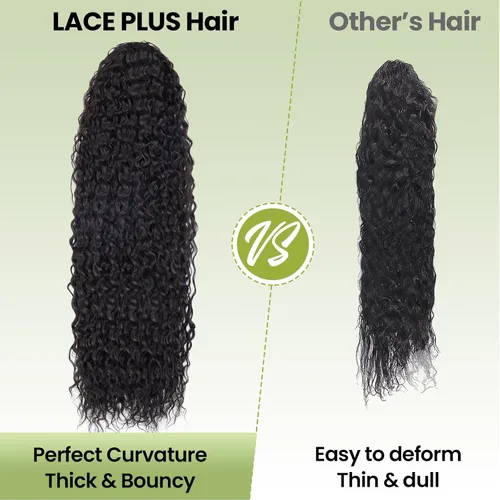 Vista 4 de Extensión de cabello rizado de 24 pulgadas, color negro, sintético, con clip instantáneo, con cordón, extensiones de cabello largo para cola de #1B
