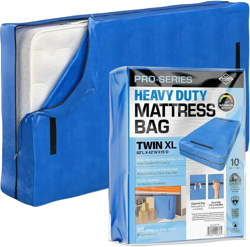 Vista 10 de Protector de colchón Full XL para mudanza y almacenamiento, resistente 10 mil de grosor, impermeable, para mudanzas, cremallera y 8 asas