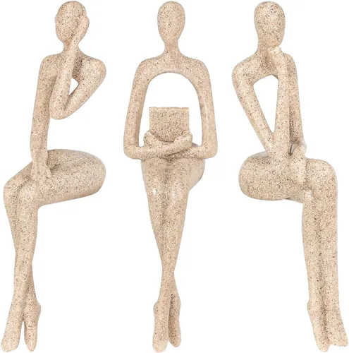 Vista 11 de BMLCGJ Estatua del pensador dorada, escultura de arte abstracto decorativa, figuras coleccionables de resina dorada para decoración del hogar, sala