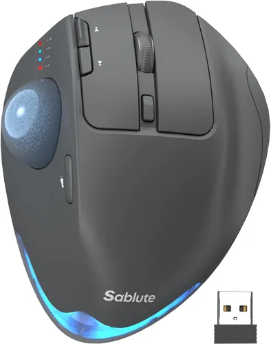Vista 13 de MAM1 Pro - Ratón inalámbrico de Trackball, ergonómico Bluetooth recargable, mouse de pulgar retroiluminado con 5 niveles DPI, ángulo ajustable