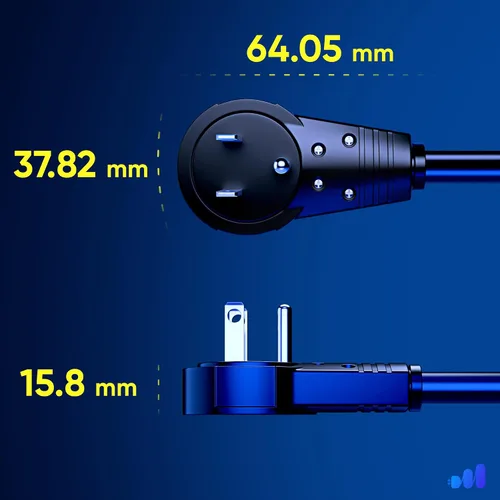 Vista 4 de Maximm Cable de extensión de enchufe plano giratorio de 360°, cable de extensión de 3 clavijas, cable de alimentación de 16 Awg, color negro
