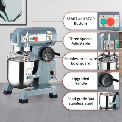 Vista 2 de Towallmark - Mezclador comercial de 15 cuartos de galón, mezclador comercial de alimentos de 600 W, 3 velocidades ajustables 130/233/415 rpm