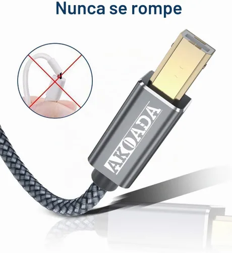 Vista 6 de AkoaDa Cable de impresora USB 2.0 tipo A macho a B macho de alta velocidad compatible con HP, Canon, Dell, Epson, Lexmark, Xerox, Samung y más Gris
