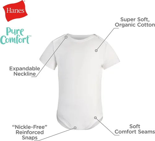 Vista 3 de Hanes Unisex Baby Pure Comfort Short Sleeve Bodysuits, Infant Bodysuits, Boys & Girls, 3-packBaby and Toddler T-Shirt Set