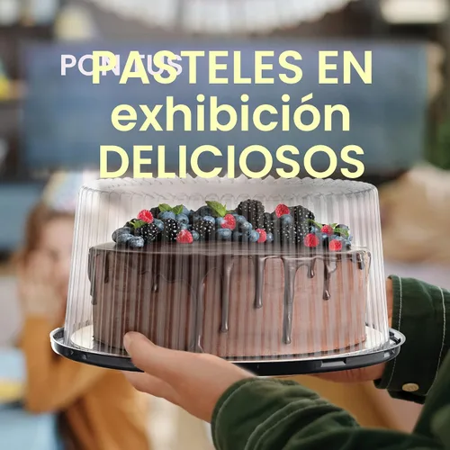 Vista 7 de Contenedores desechables de plástico de 10 a 11 pulgadas con tapas de cúpula y tablas para tartas 3 soportes redondos para pasteles