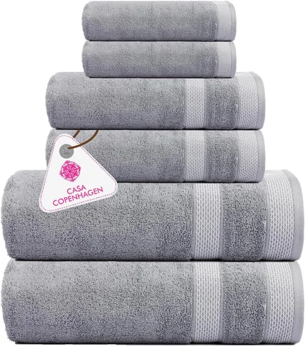Vista 6 de CASA COPENHAGEN Bella - Juego de toallas de 6 piezas, color gris a rayas, 21.16 oz/m², 2 toallas de baño, 2 toallas de mano y 2 toallas pequeñas