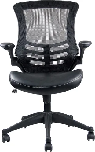 Vista 5 de Elegante silla de oficina de malla con respaldo medio con brazos ajustables. Color: negro Mid-back desk chair, breathable mesh back, PU leather