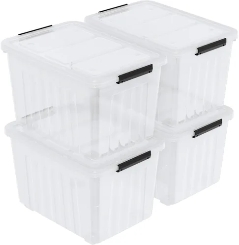Vista 11 de Caja de almacenamiento de plástico de 6 cuartos de galón con asa, contenedor de cierre transparente con tapas, 6 paquetes