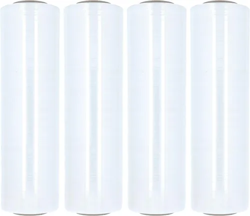 Vista 2 de Envoltura de película elástica, rollo de envoltura retráctil resistente, transparente, 18 pulgadas x 1500 pies, calibre 70, paquete de 4