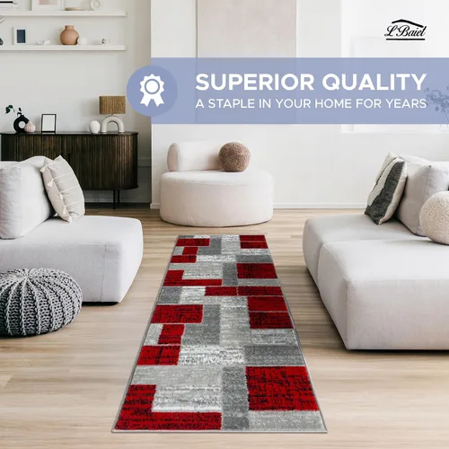 Vista 7 de L'Baiet Verena - Alfombra geométrica roja y gris de 8 x 10 pies, alfombra de área grande para sala de estar, dormitorio, mesa de comedor, oficina