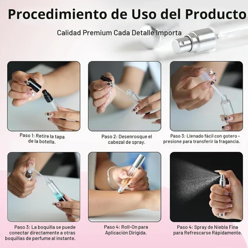 Vista 5 de YOCASII 4 botellas de perfume de viaje de doble cabeza con spray y bolas enrollables para aceites esenciales, botellas recargables de viaje de 0.3