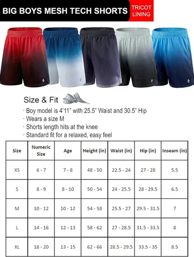 Vista 6 de Paquete de 5 pantalones cortos deportivos para niños, de malla, baloncesto, ropa juvenil, equipo deportivo con bolsillos
