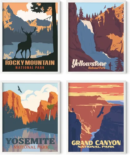 Vista 38 de HAUS AND HUES Pósteres vintage del parque nacional, juego de 6 impresiones artísticas de parques nacionales, arte de pared de naturaleza y juego
