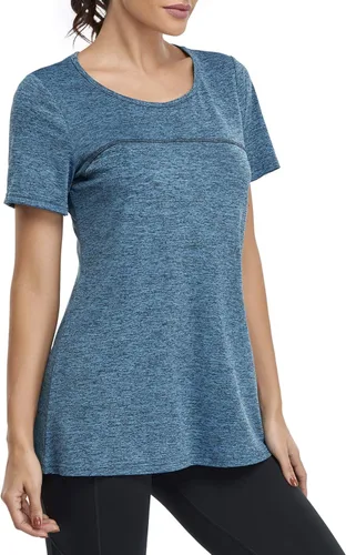 Vista 4 de Kimmery - Blusa de yoga para mujer, manga corta, cuello redondo, espalda cruzada