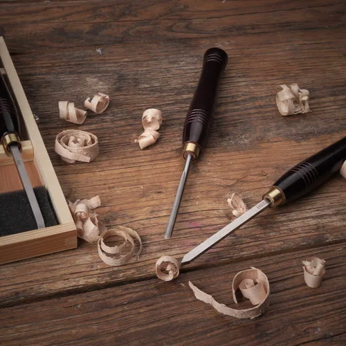 Vista 8 de Herramientas de torneado de madera HSS Juego de 5 cinceles de torno de madera Mini con caja de madera, ideal para torneado de bolígrafos y pequeños