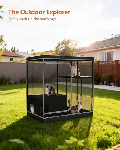 Vista 2 de DINMO Jaula grande para gatos, recinto para gatos interiores con caja de arena, corralito para gatos adultos, gatitos y animales pequeños, perrera