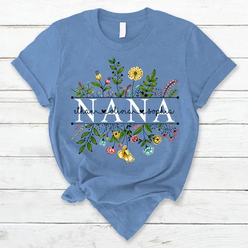 Vista 4 de Custom Mom Mimi and Grandkids Wildflowers Shirt, Customize Grandma Gifts, Gifts for Grandma Nana Gigi Oma Mamaw Yaya