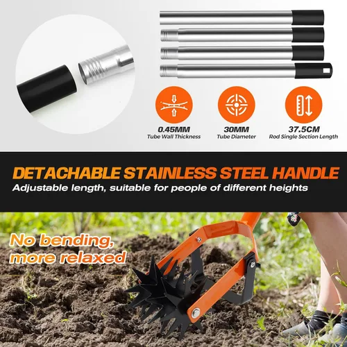 Vista 5 de Herramienta cultivadora giratoria de 72 pulgadas, cultivador manual para jardinería, cultivador de jardín 2 en 1 con mango ajustable para aflojar
