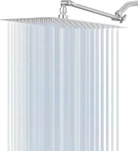 Vista 10 de Cabezal de ducha de lluvia con brazo de extensión ajustable de 11 pulgadas, cabezal de ducha cuadrado grande de acero inoxidable de alto flujo