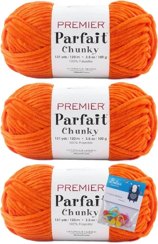 Vista 27 de Premier Yarns Parfait - Paquete de 3 unidades de felpilla gruesa de 3.5 onzas, peso supervoluminoso, paquete de 3 unidades con soportes para punto