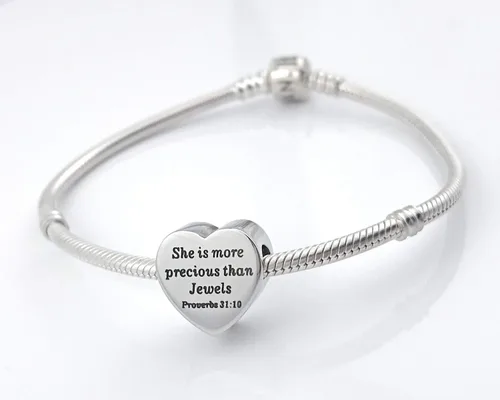 Vista 6 de MUERDOU Dije de corazón, pulsera cristiana con versículo bíblico para oración, fe, religiosa, regalos para mujeres