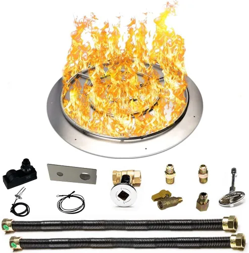 Vista 44 de Kit de sartén y anillo de acero inoxidable para quemador de hoguera, con encendido por chispa para fogatas de propano líquido, sartén de 18