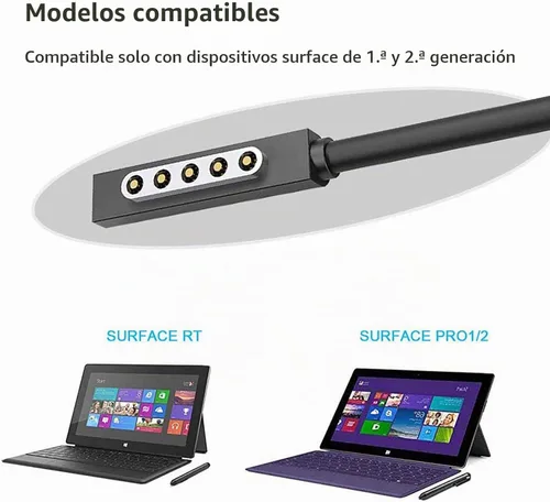 Vista 4 de Cable de carga USB C para Surface RT y Pro 1 2 (negro de 6 pies), funciona con cargador USB-C de 15 V/3A 45 W, compatible con Microsoft Surface 1512