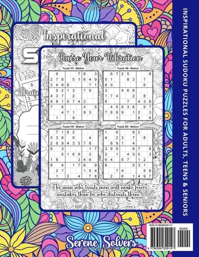 Vista 2 de Inspirational Sudoku Puzzles for Adults, Teens & Seniors for Active Brain & Relaxing Mind Sudoku Brain Game Activity Book to Boost Memory with