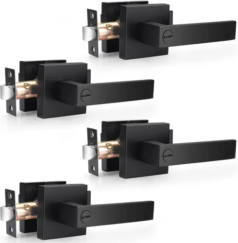 Vista 17 de Probrico Juego de manijas cuadradas para puerta de paso, color negro mate, para pasillo y armario, juego de manijas interiores resistentes sin
