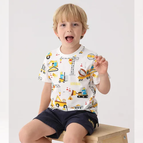 Vista 5 de GFQLONG Paquete de 3 camisetas de algodón de manga corta para bebés y niños pequeños, ropa con estampado de dinosaurios, conjunto