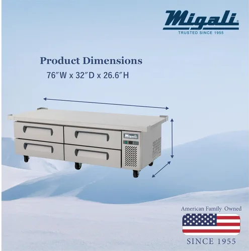 Vista 2 de Migali C-CB72-76-HC Base de chef refrigerada de 72 ″ de ancho con tapa extendida de 76 pulgadas