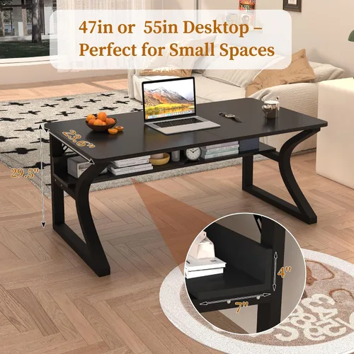 Vista 3 de 55.1 x 23.6 In Computer Desk Study Table PC Desk w/Storage for Home Office Black
