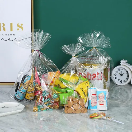 Vista 3 de 200 bolsas de celofán planas de celofán de 4 x 9 pulgadas, transparentes y gruesas, con lazos torcidos de 6 colores, embalaje, galletas, dulces