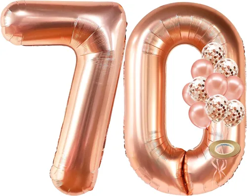 Vista 10 de KatchOn, Globo gigante de oro rosa del número 10 – 40 pulgadas Globo de oro rosa 10 con globos de confeti Decoraciones de 10 cumpleaños de oro