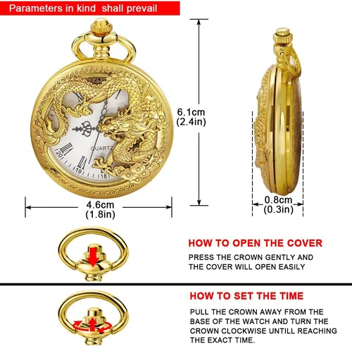 Vista 7 de Alwesam Engraved Pattern Design Quartz Pocket Watch RomanArabic Numerals for Birthdays Xmas Best Gifts