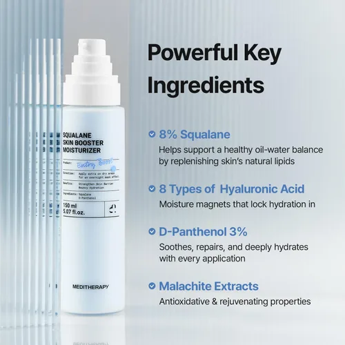 Vista 3 de MEDITHERAPY Squalane Skin Booster Moisturizer – 8% escualano + pantenol + ácido hialurónico Crema hidratante facial hidratante para piel sensible