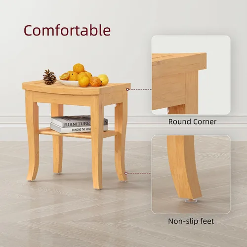 Vista 11 de Banco de ducha de bambú, taburete de ducha pequeño de spa para ducha interior, impermeable, asiento de baño con estante de almacenamiento