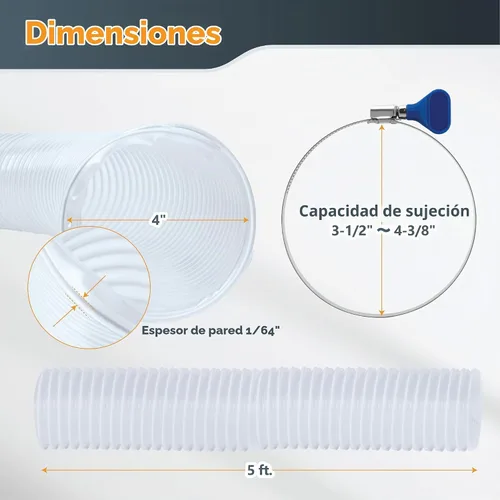 Vista 7 de POWERTEC Manguera de recolección de polvo de 4" x 5' con 2 abrazaderas de manguera de llave para sierra de mesa, sierra de cinta, cepilladora