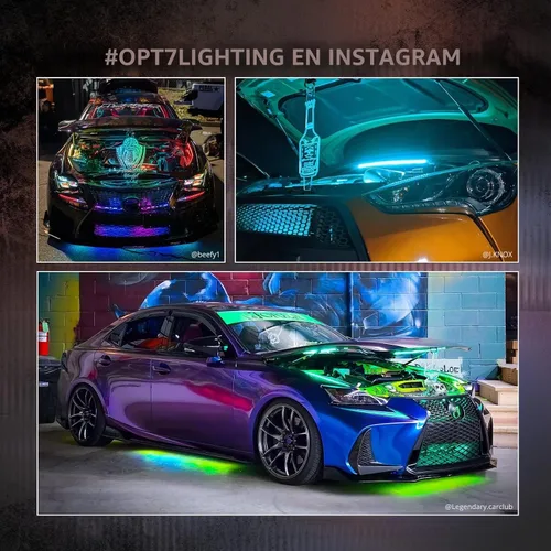 Vista 8 de OPT7 Aura Engine Bay - Kit de luz LED RGB con control remoto, 4 tiras de luz impermeables de 12 pulgadas para debajo del capó, modo multicolor