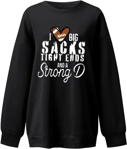 Vista 4 de OSFVNOXV Sudadera de gran tamaño para mujer, casual, lindo corazón, rugby, cuello redondo, sudadera con estampado de letras