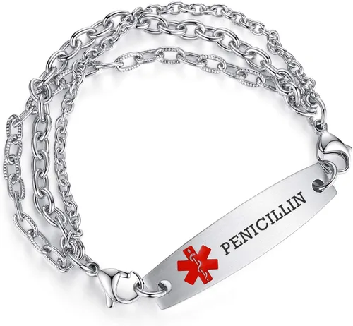Vista 127 de Brazaletes de alerta médica ajustables de 7.5" a 9" para mujer/hombre, de acero inoxidable, intercambiables Cadena de bloque
