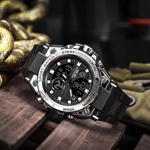 Vista 8 de Reloj militar para hombre, reloj electrónico para deportes al aire libre, reloj táctico del ejército, cronómetro LED, impermeable, relojes