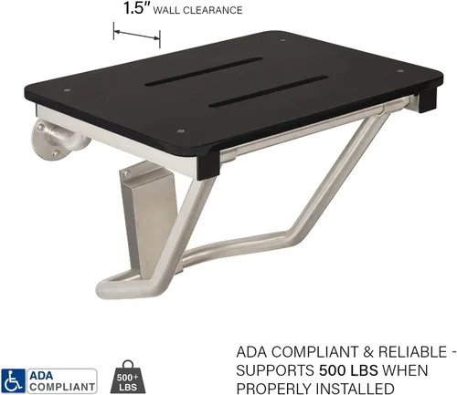Vista 3 de Asiento de ducha plegable de montaje en pared negro de 32" x 15", compatible con ADA